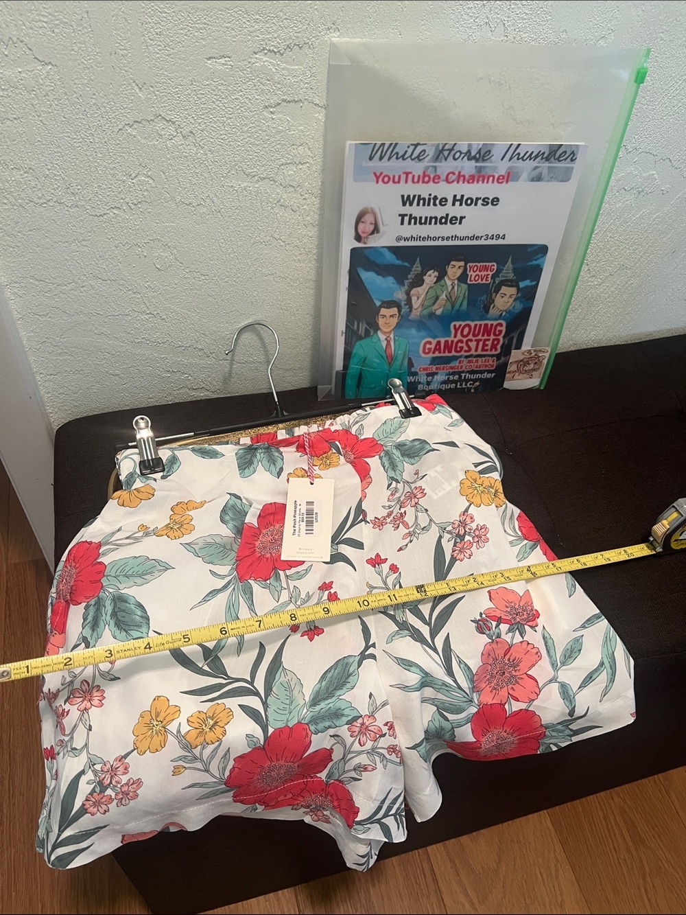 #2210**Floral Drawstring Women's Skort - White with Red & Yellow Blooms - Picture 7 of 16